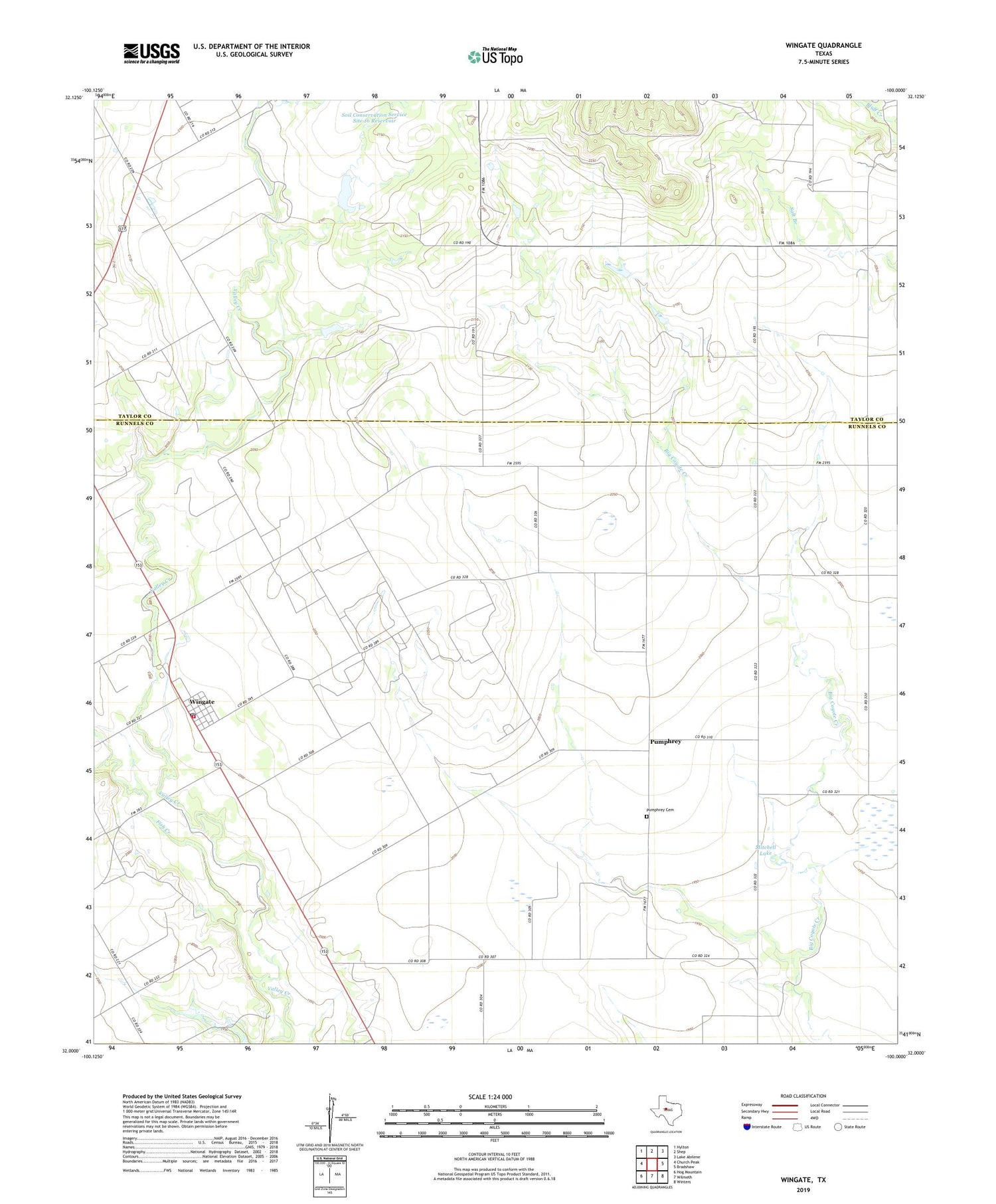 Wingate Texas US Topo Map Image