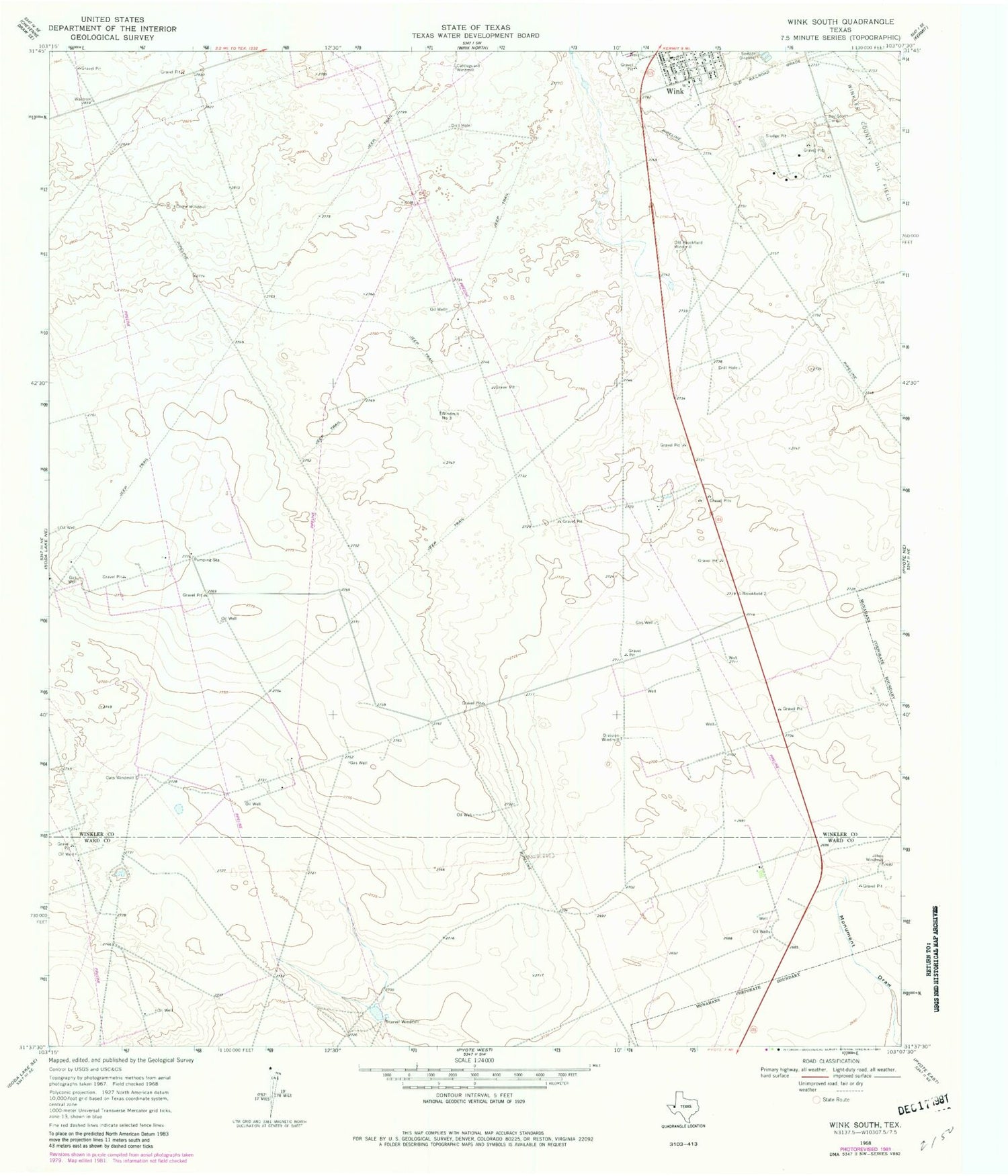 Classic USGS Wink South Texas 7.5'x7.5' Topo Map Image