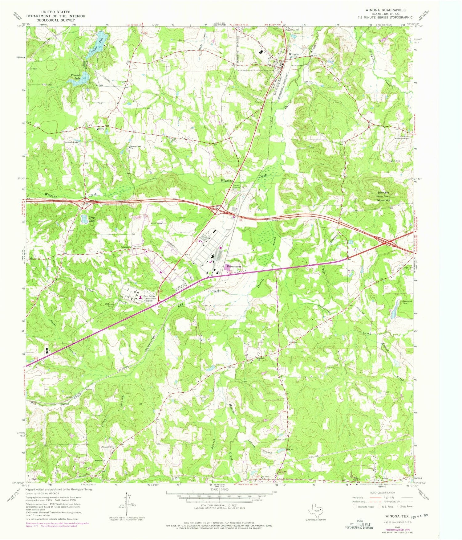Classic USGS Winona Texas 7.5'x7.5' Topo Map Image
