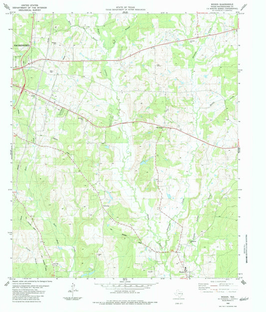 Classic USGS Woden Texas 7.5'x7.5' Topo Map Image