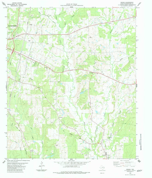 Classic USGS Woden Texas 7.5'x7.5' Topo Map Image