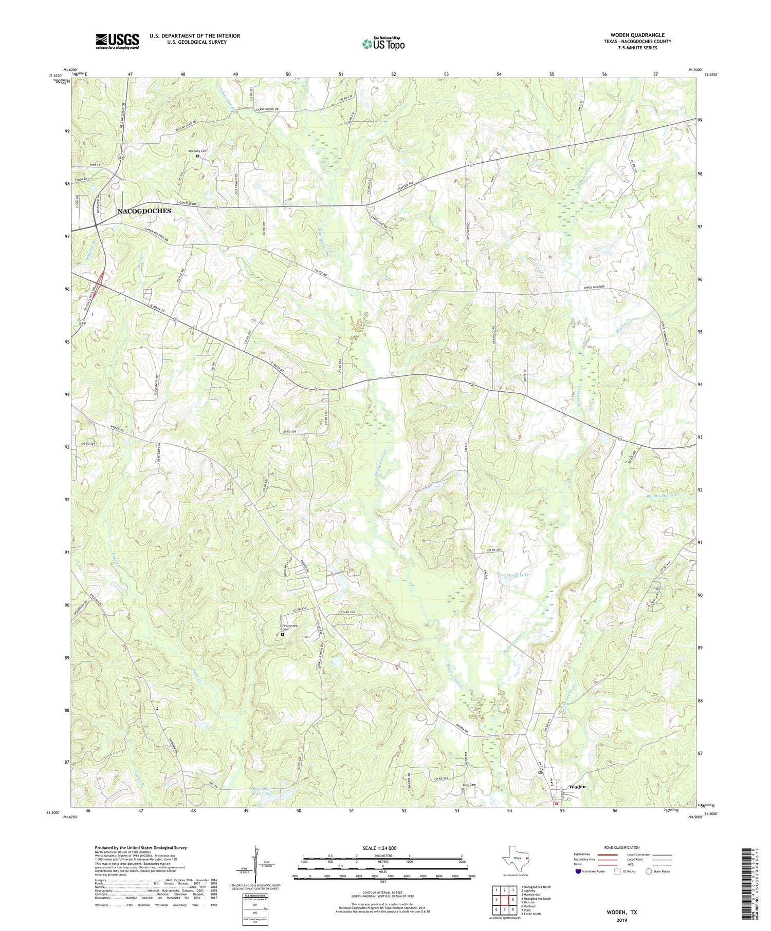 Woden Texas US Topo Map Image