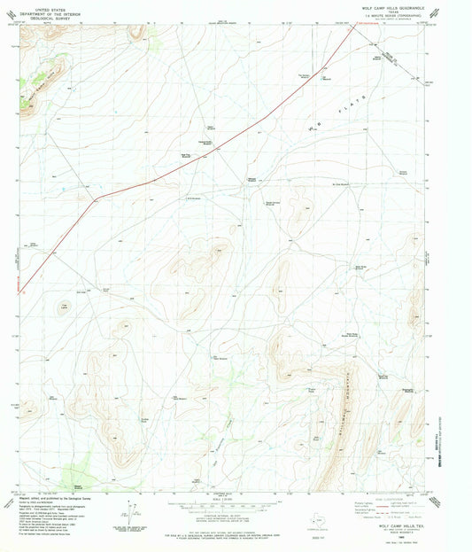 Classic USGS Wolf Camp Hills Texas 7.5'x7.5' Topo Map Image