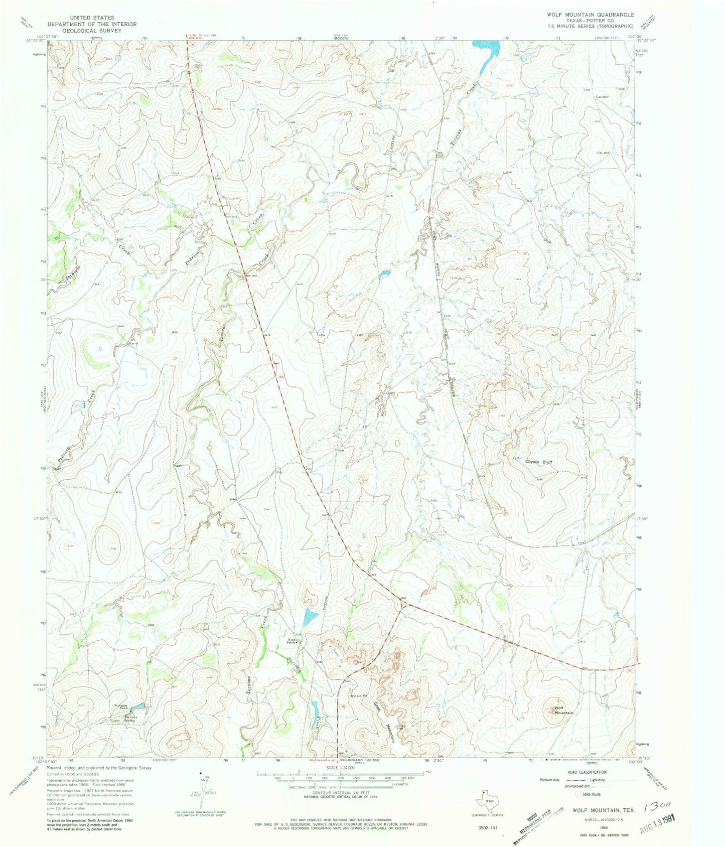 Classic USGS Wolf Mountain Texas 7.5'x7.5' Topo Map Image