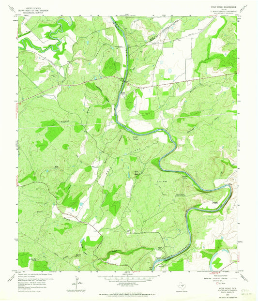 Classic USGS Wolf Ridge Texas 7.5'x7.5' Topo Map Image