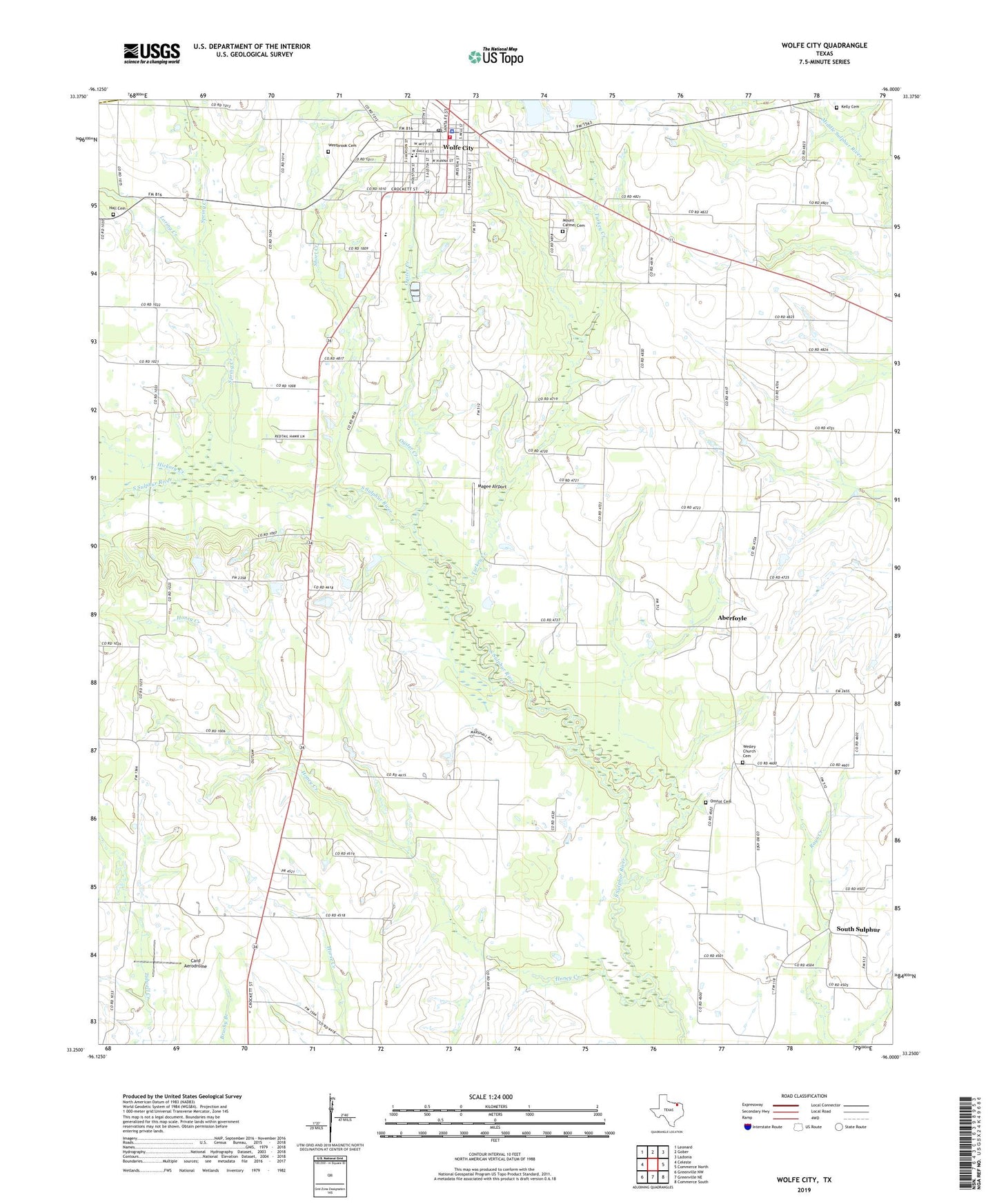 Wolfe City Texas US Topo Map Image