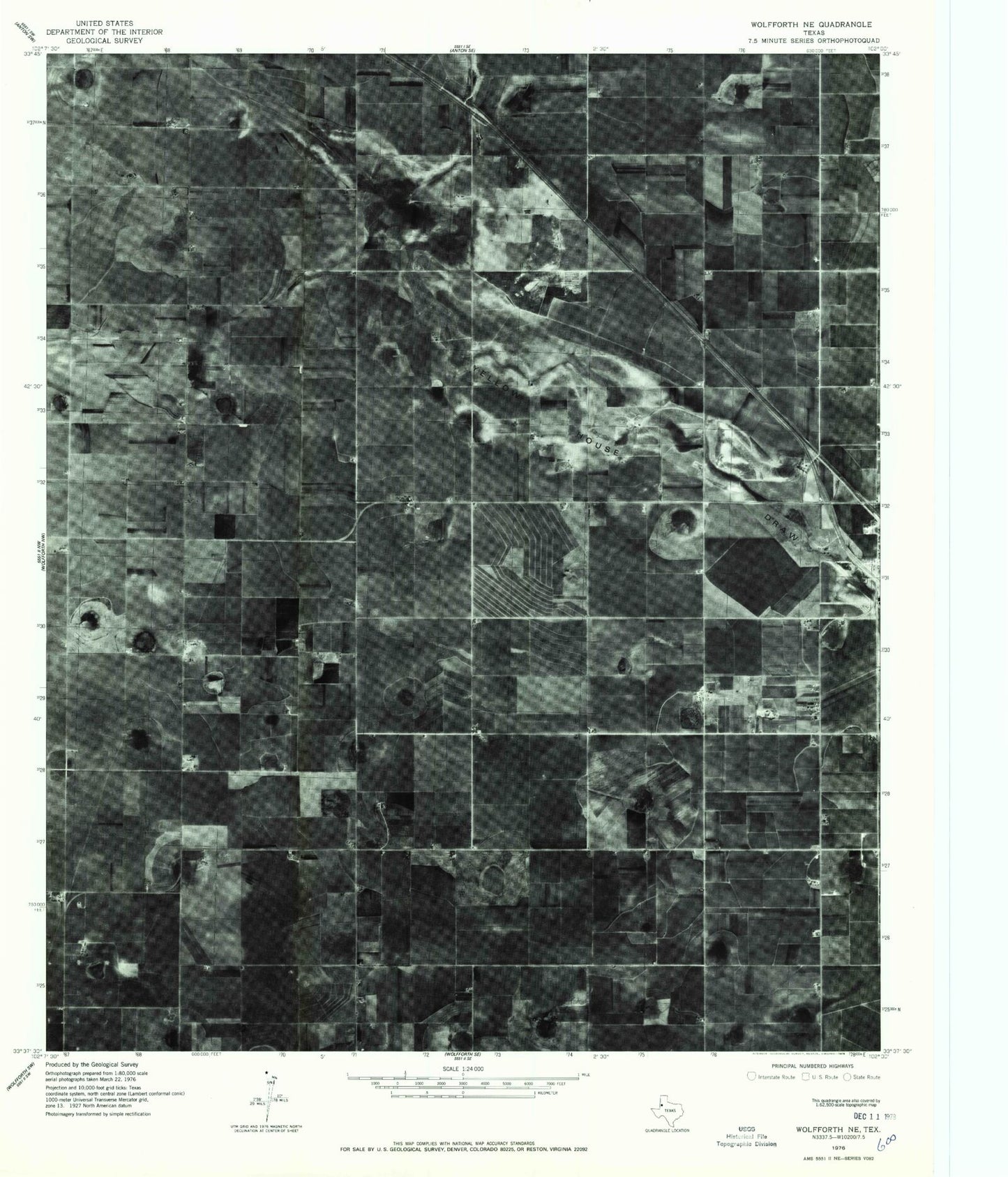 Classic USGS Wolfforth NE Texas 7.5'x7.5' Topo Map Image
