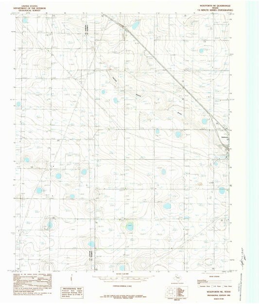 Classic USGS Wolfforth NE Texas 7.5'x7.5' Topo Map Image