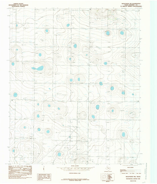 Classic USGS Wolfforth NW Texas 7.5'x7.5' Topo Map Image