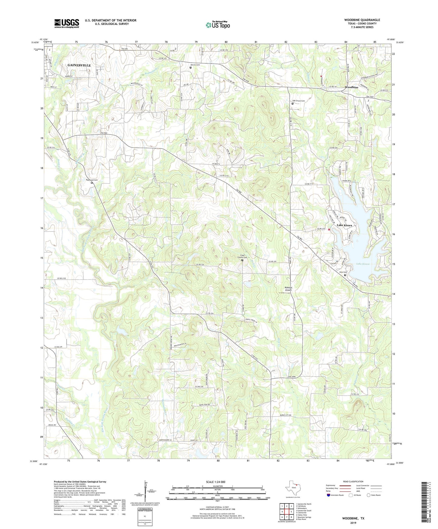 Woodbine Texas US Topo Map Image