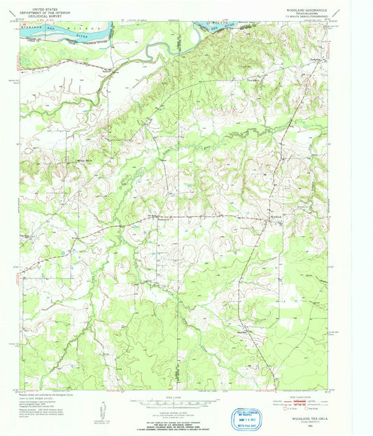 Classic USGS Woodland Texas 7.5'x7.5' Topo Map Image
