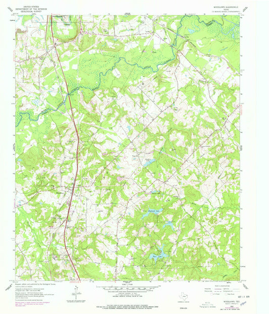 Classic USGS Woodlawn Texas 7.5'x7.5' Topo Map Image