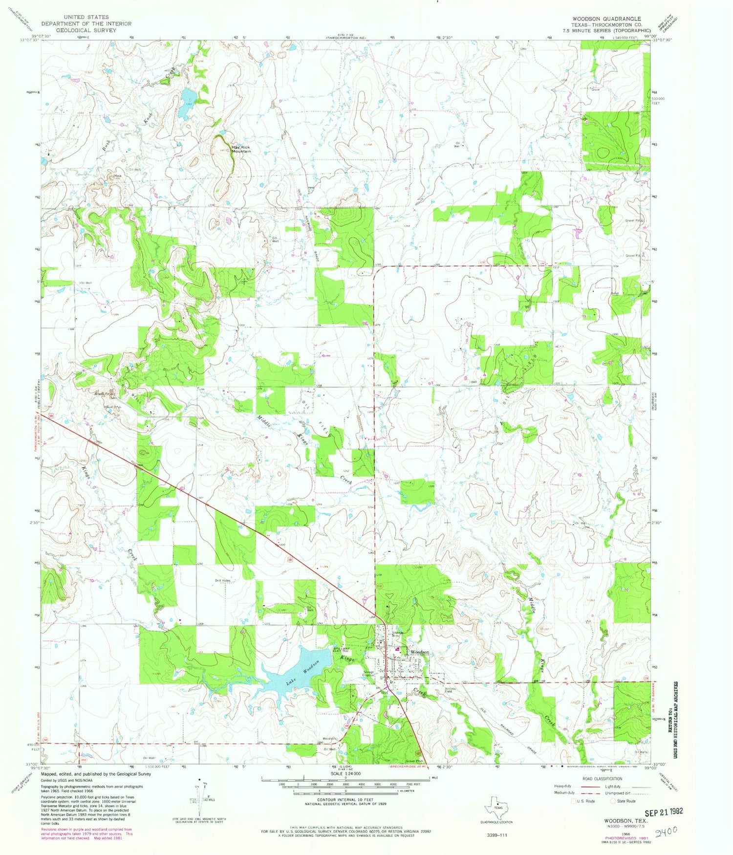 Classic USGS Woodson Texas 7.5'x7.5' Topo Map Image