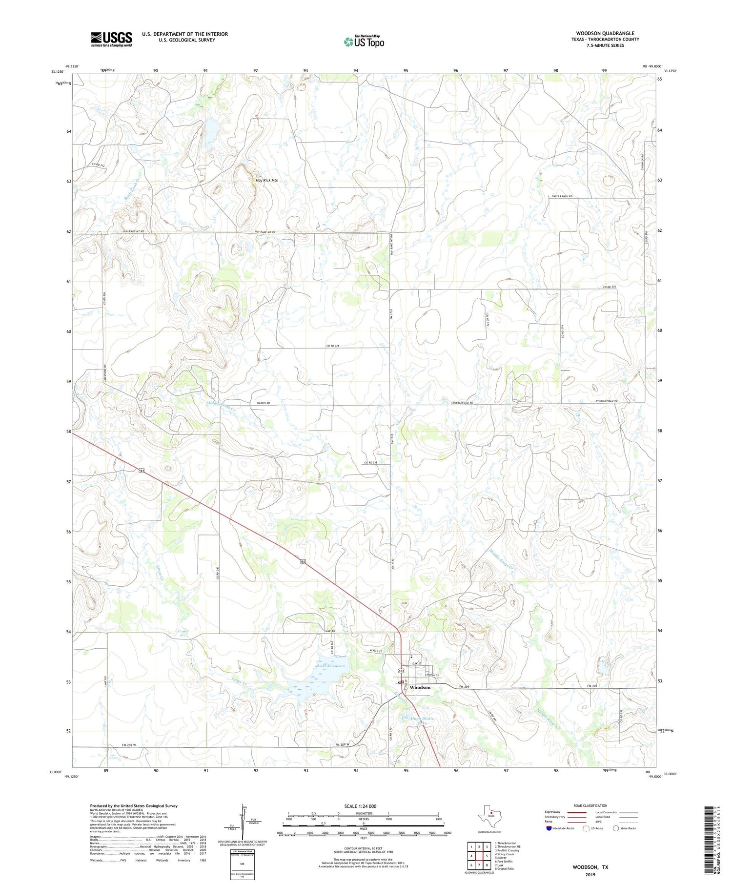 Woodson Texas US Topo Map Image