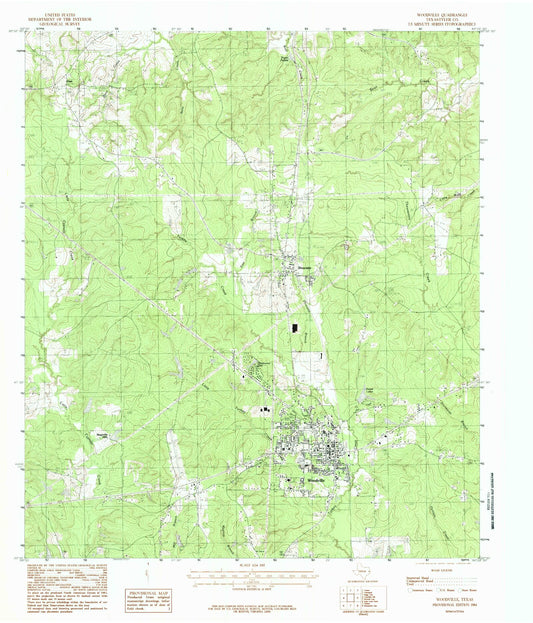Classic USGS Woodville Texas 7.5'x7.5' Topo Map Image