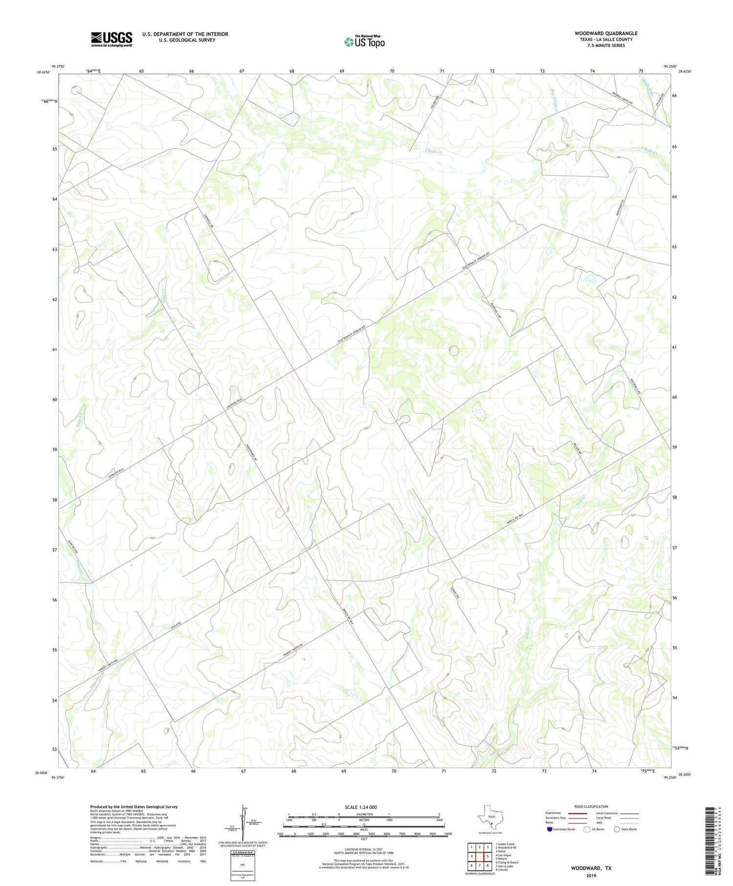 Woodward Texas US Topo Map Image