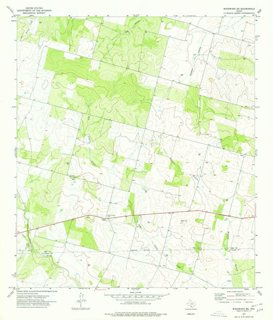 Classic USGS Woodward NE Texas 7.5'x7.5' Topo Map Image