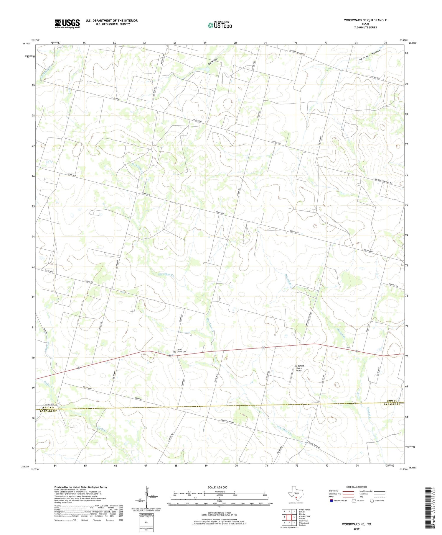 Woodward NE Texas US Topo Map Image