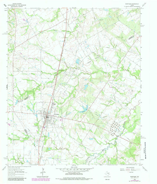 Classic USGS Wortham Texas 7.5'x7.5' Topo Map Image