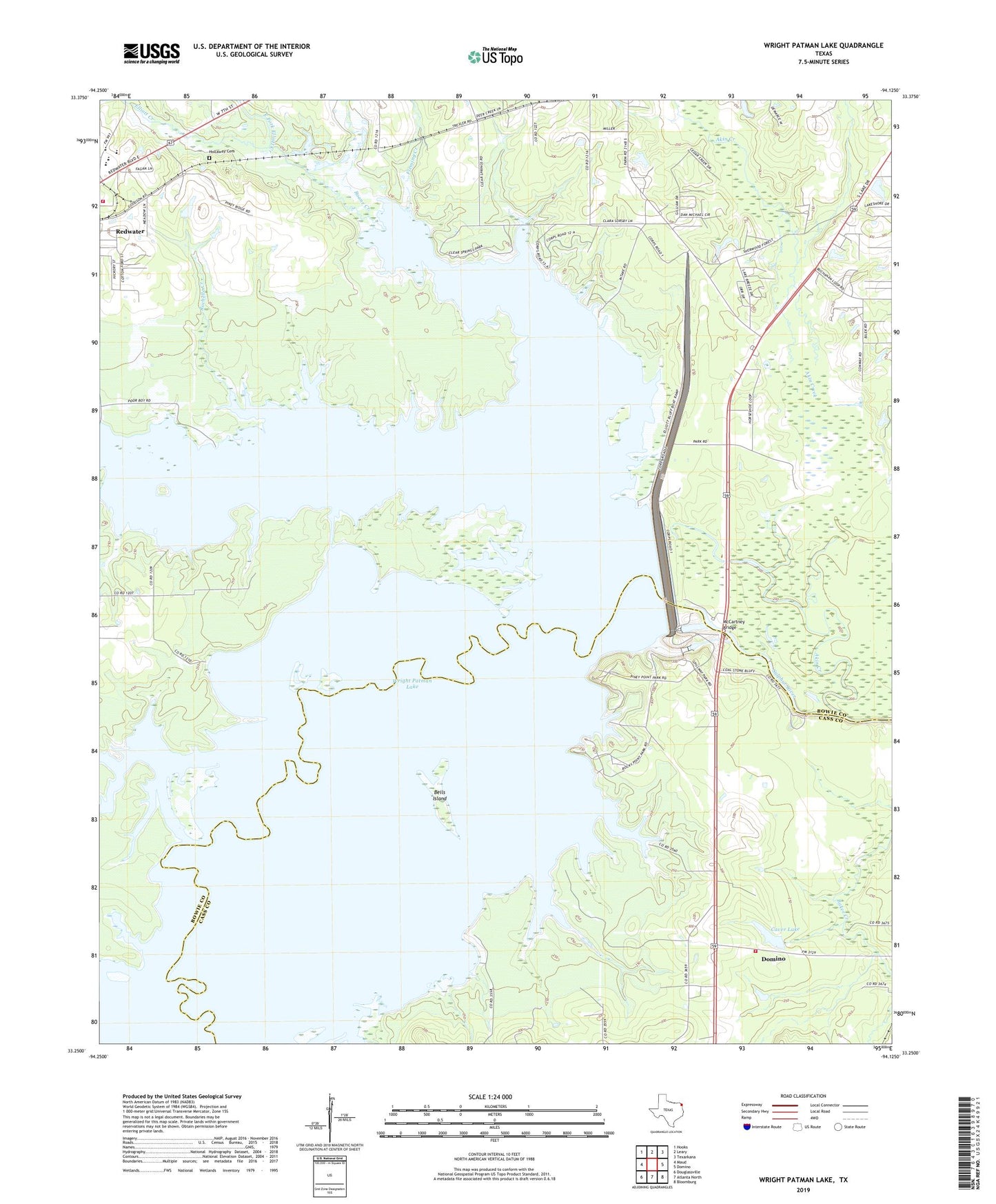 Wright Patman Lake Texas US Topo Map Image