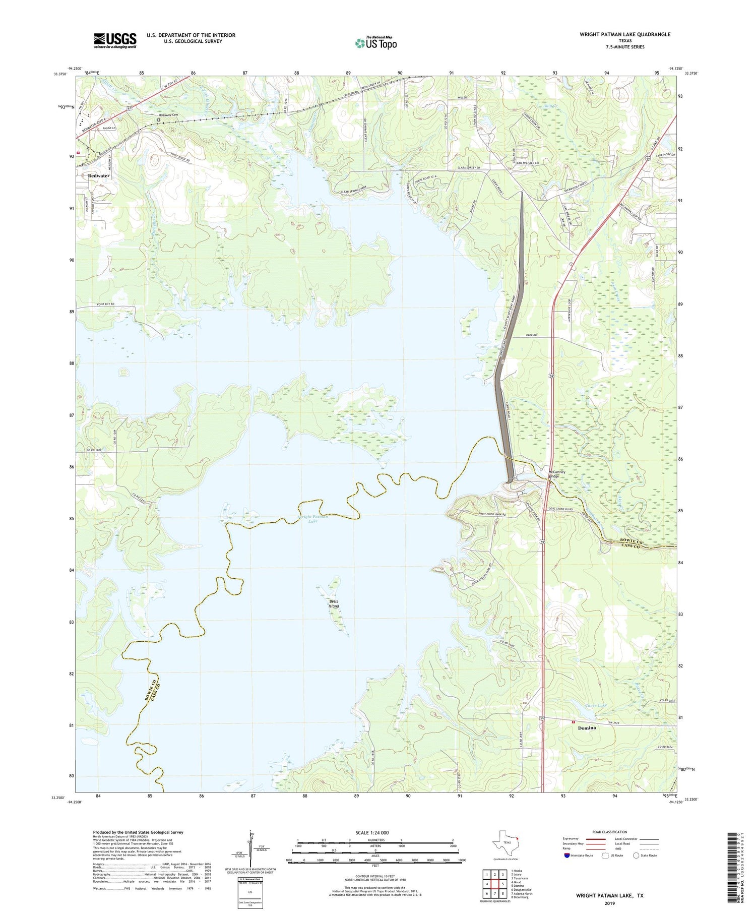 Wright Patman Lake Texas US Topo Map Image