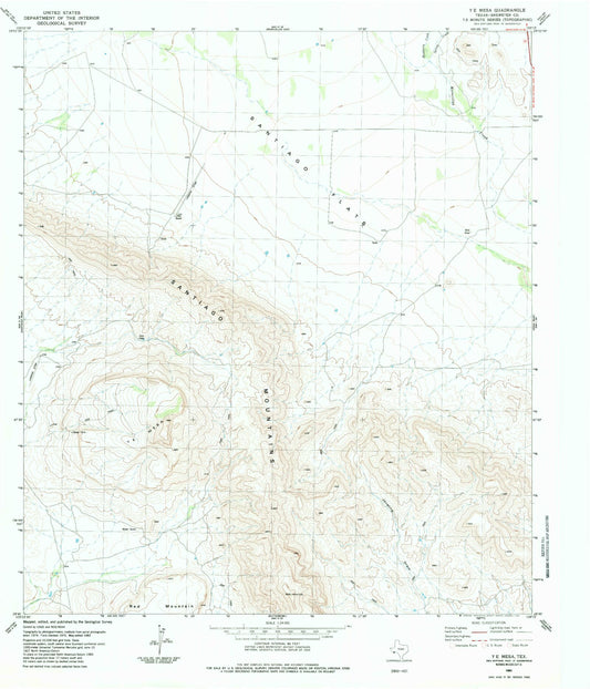Classic USGS Y E Mesa Texas 7.5'x7.5' Topo Map Image