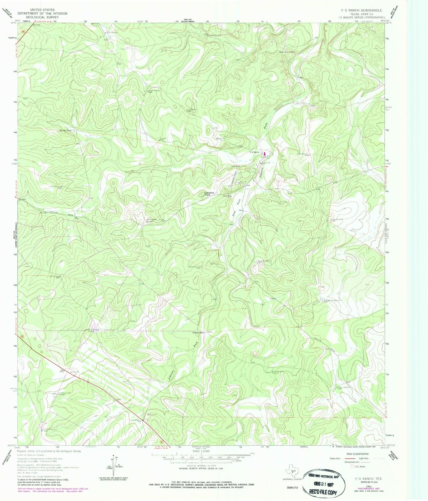 Classic USGS Y O Ranch Texas 7.5'x7.5' Topo Map Image