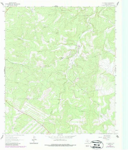 Classic USGS Y O Ranch Texas 7.5'x7.5' Topo Map Image