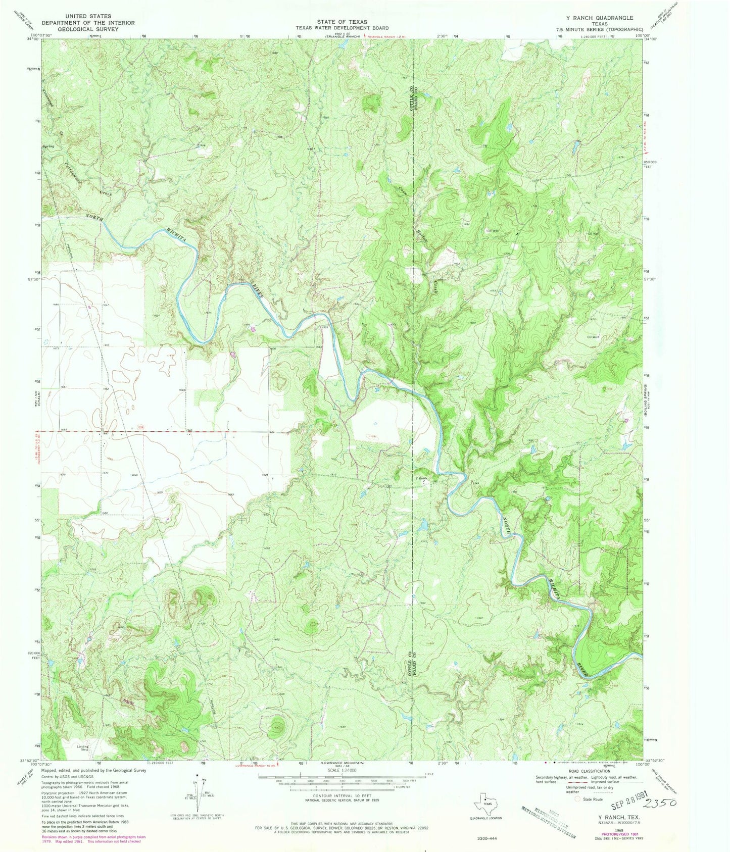 Classic USGS Y Ranch Texas 7.5'x7.5' Topo Map Image