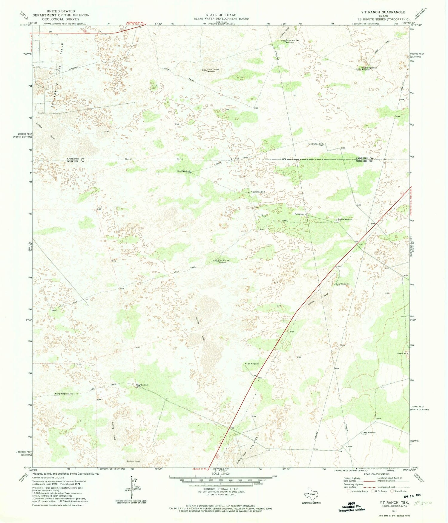 Classic USGS Y T Ranch Texas 7.5'x7.5' Topo Map Image