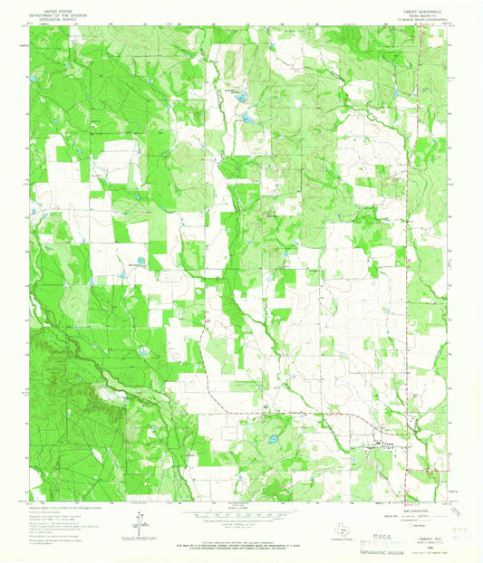 Classic USGS Yancey Texas 7.5'x7.5' Topo Map Image