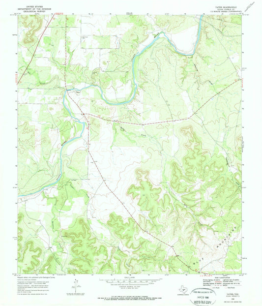 Classic USGS Yates Texas 7.5'x7.5' Topo Map Image