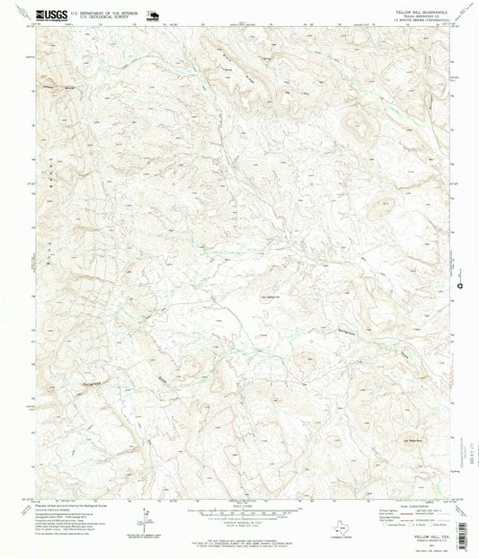 Classic USGS Yellow Hill Texas 7.5'x7.5' Topo Map Image