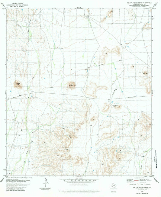 Classic USGS Yellow House Peak Texas 7.5'x7.5' Topo Map Image