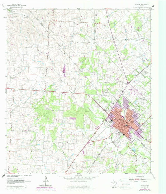 Classic USGS Yoakum Texas 7.5'x7.5' Topo Map Image
