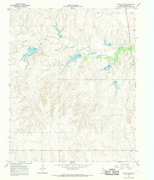 Classic USGS Young Ranch Texas 7.5'x7.5' Topo Map Image