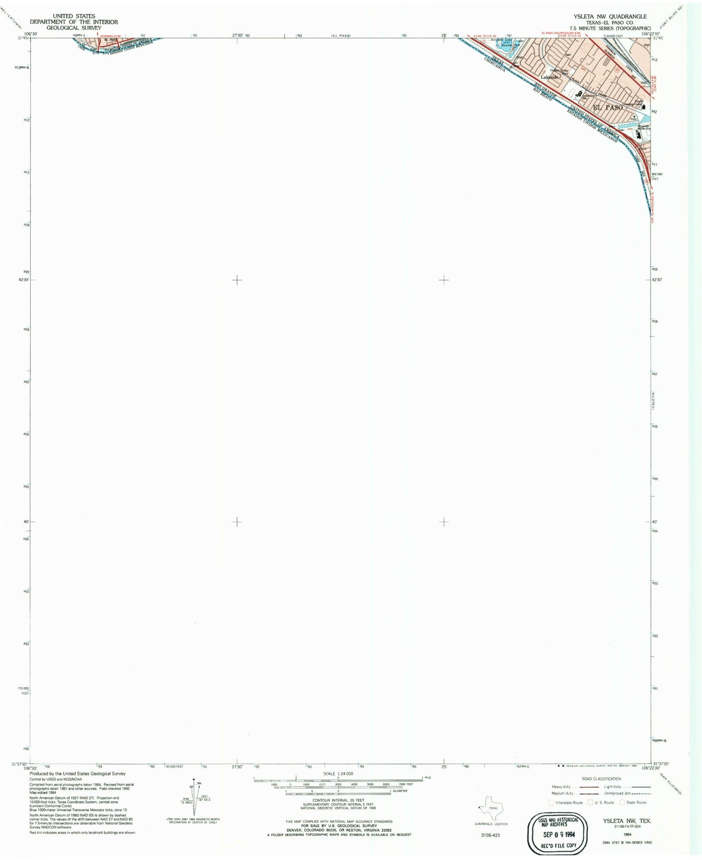 Classic USGS Ysleta NW Texas 7.5'x7.5' Topo Map Image