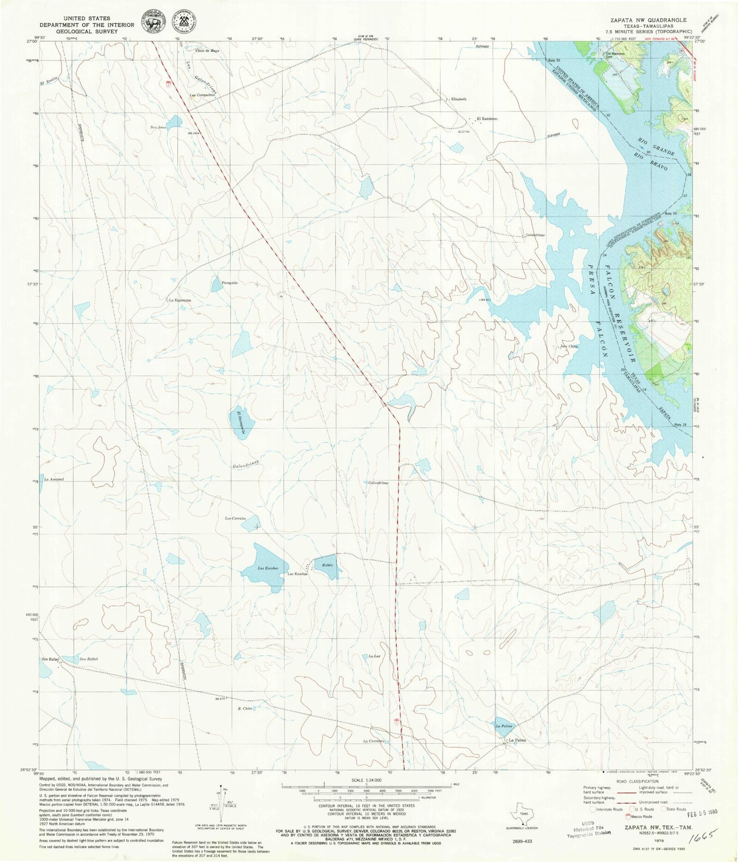 Classic USGS Zapata NW Texas 7.5'x7.5' Topo Map Image