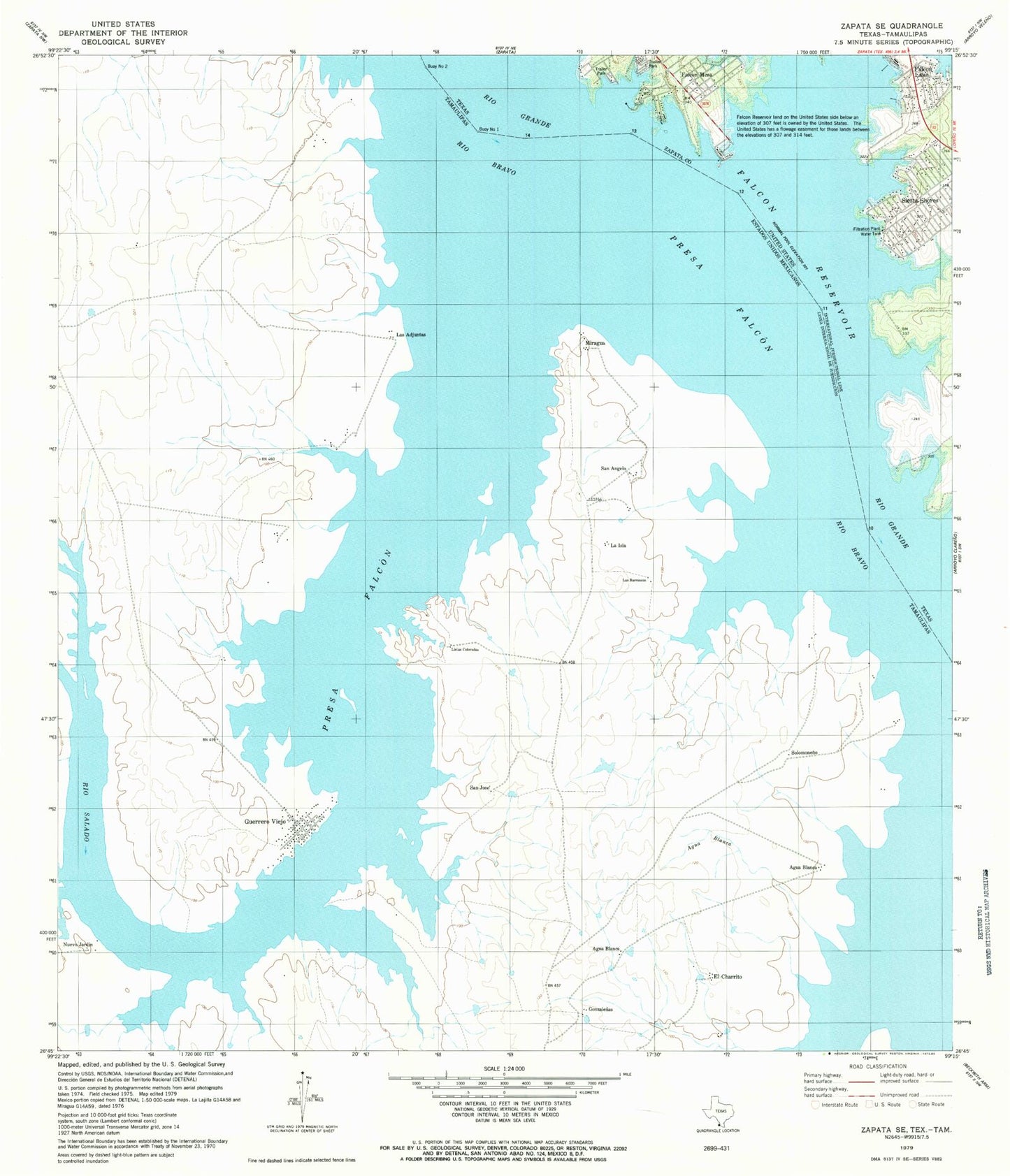 Classic USGS Zapata SE Texas 7.5'x7.5' Topo Map Image