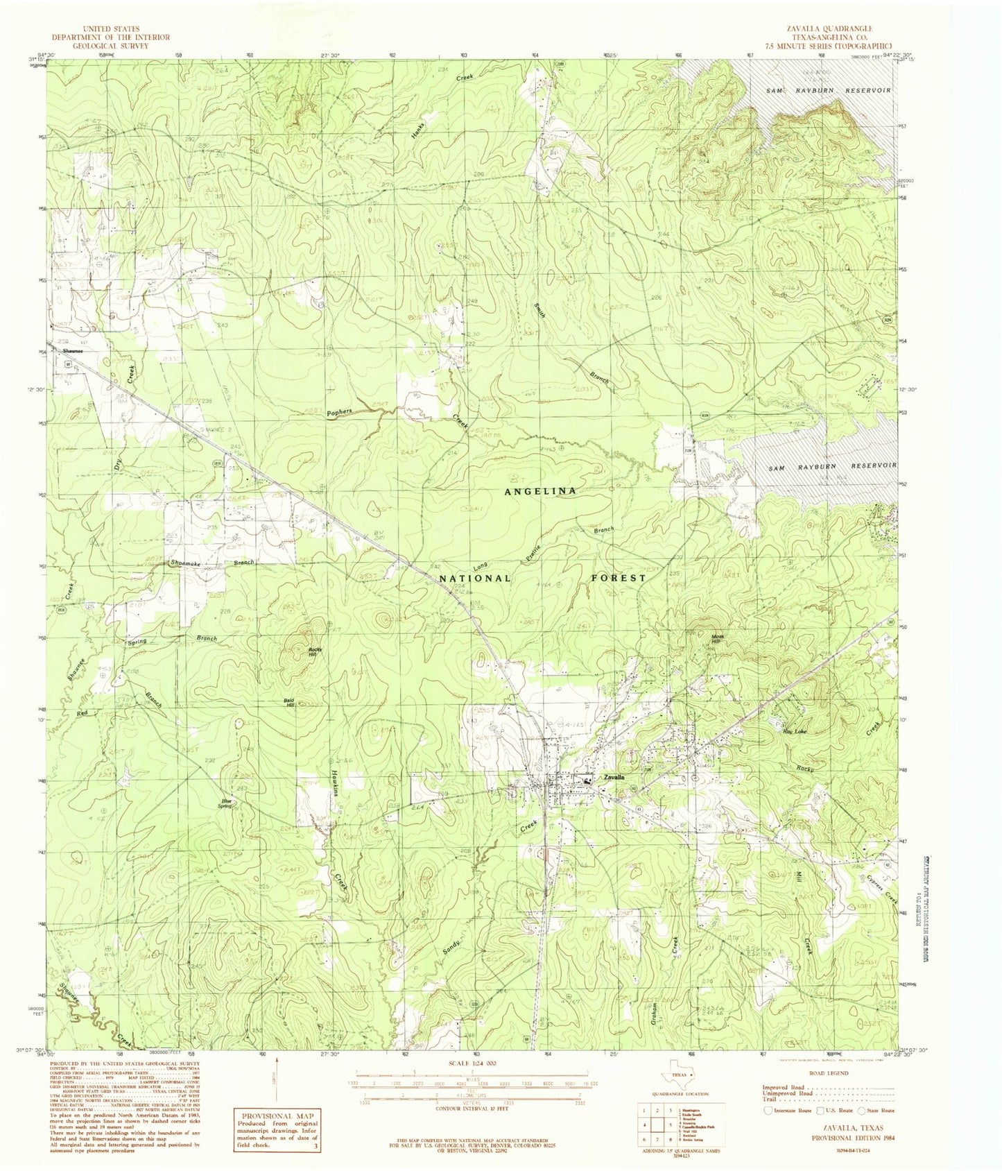Classic USGS Zavalla Texas 7.5'x7.5' Topo Map Image