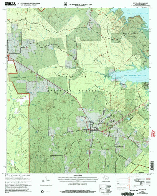 Classic USGS Zavalla Texas 7.5'x7.5' Topo Map Image