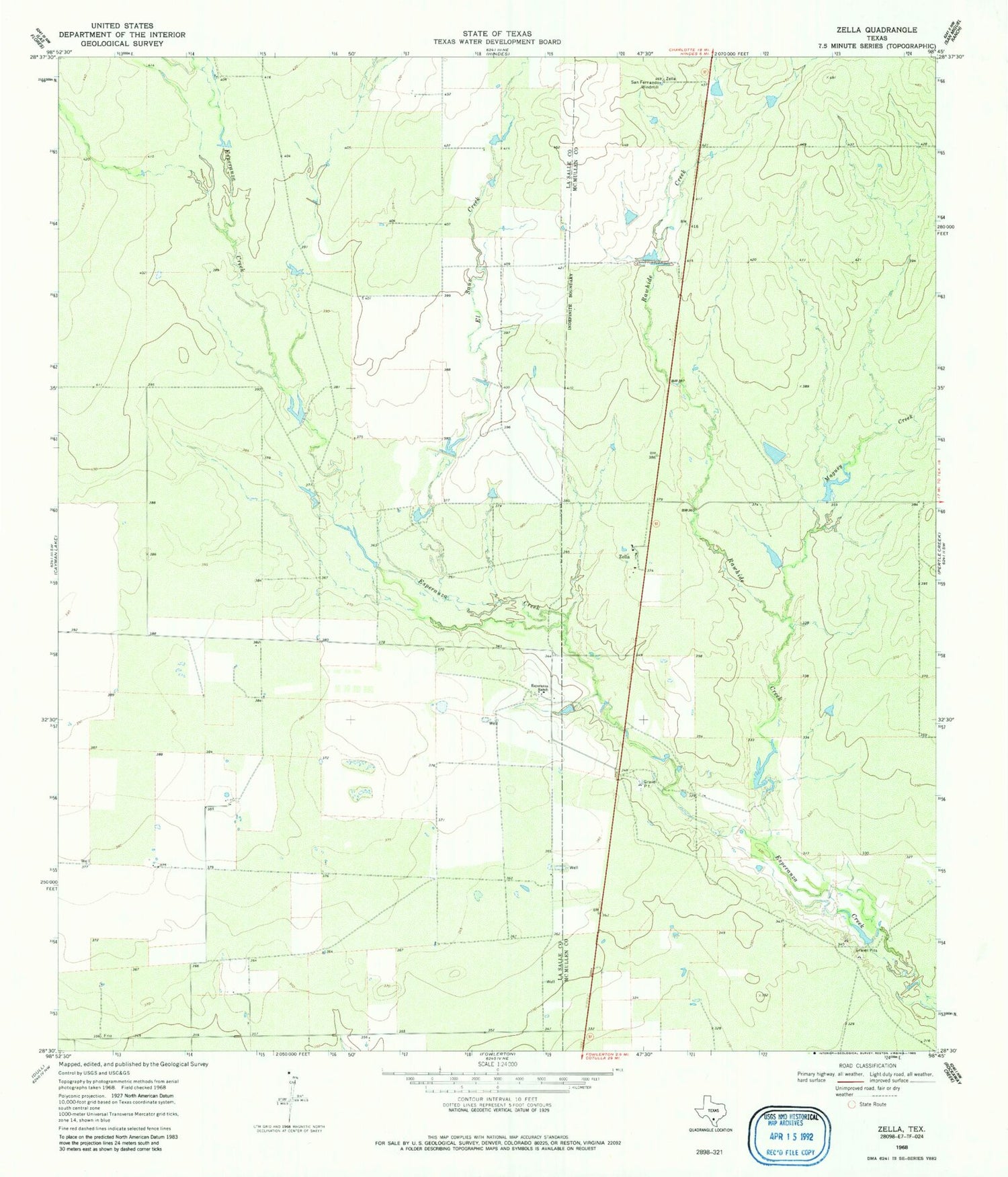 Classic USGS Zella Texas 7.5'x7.5' Topo Map Image