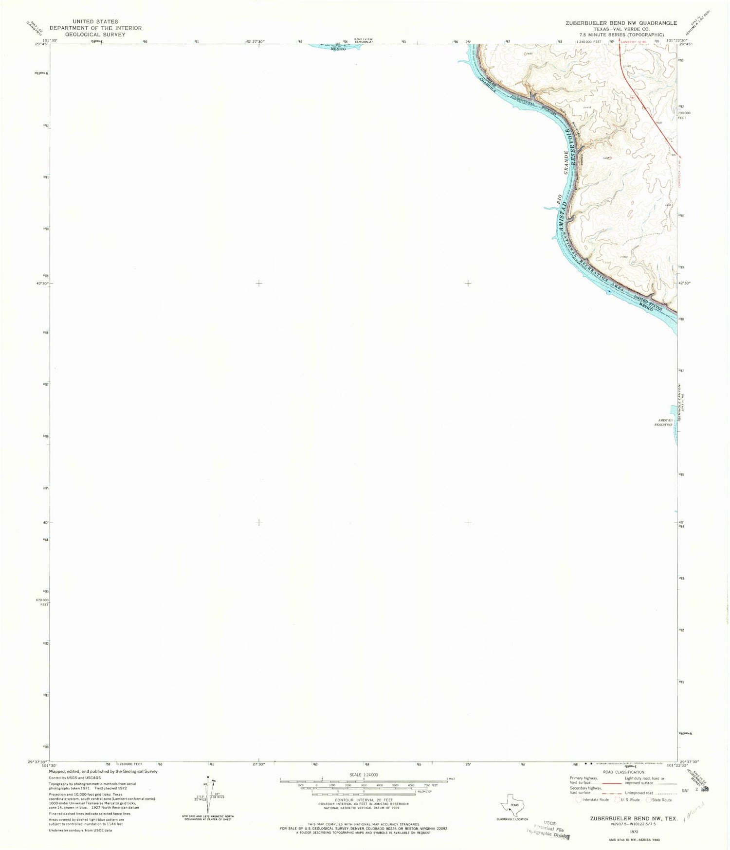 Classic USGS Zuberbueler Bend NW Texas 7.5'x7.5' Topo Map Image