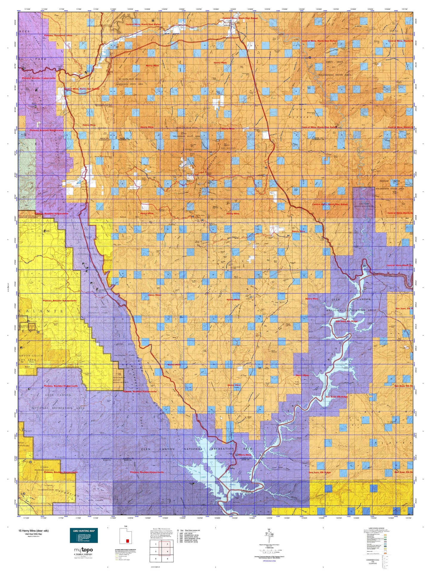 Utah Deer GMU 15 Henry Mtns (deer -elk) Map Image