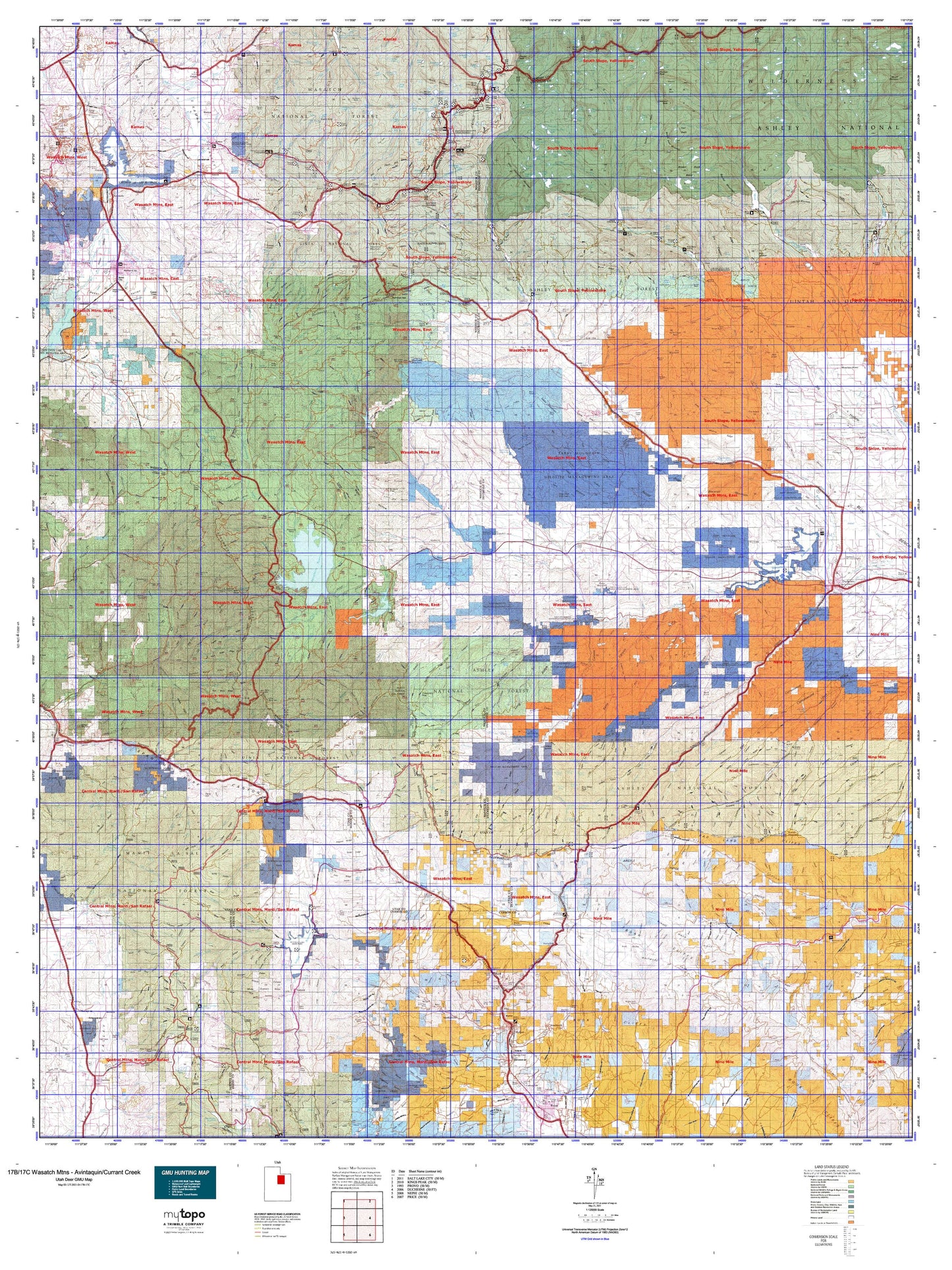 Utah Deer GMU 17B/17C Wasatch Mtns - Avintaquin/Currant Creek Map Image