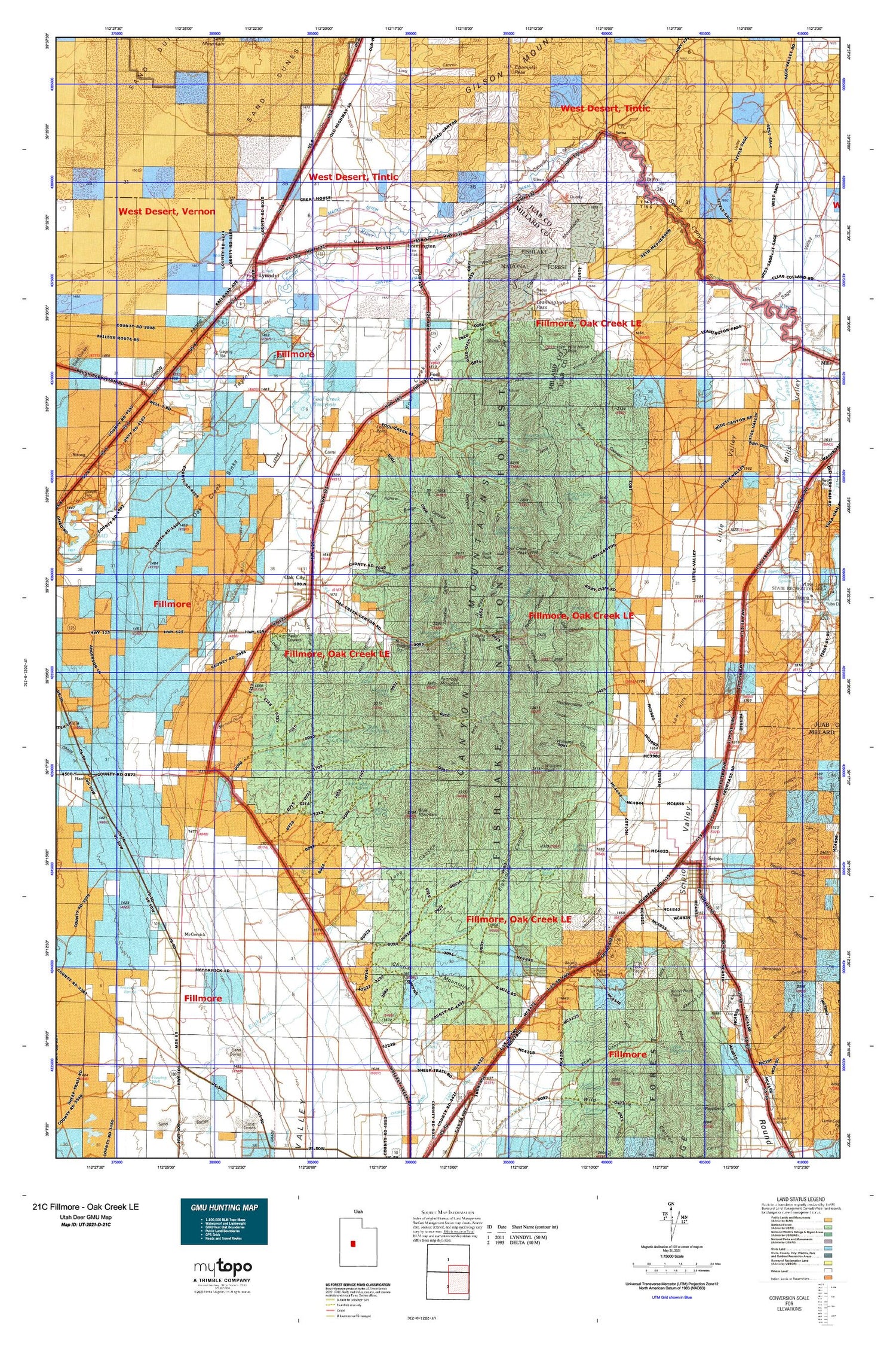Utah Deer GMU 21C Fillmore - Oak Creek LE Map Image