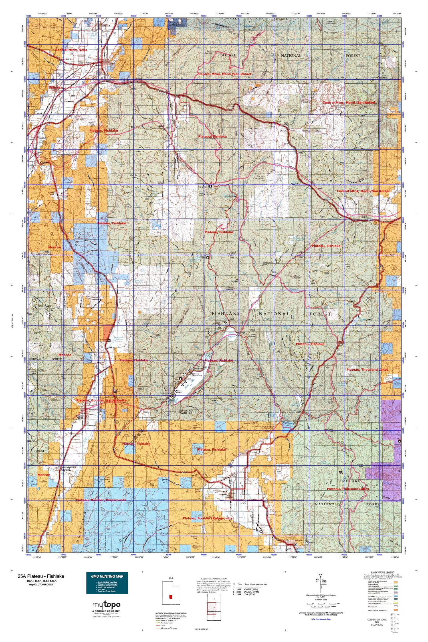 Utah Deer GMU 25A Plateau - Fishlake Map Image