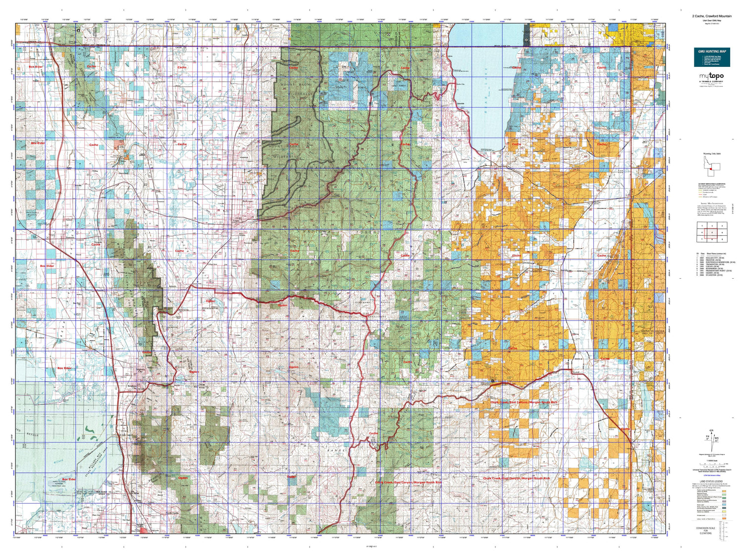 Utah Deer GMU 2 Cache, Crawford Mountain Map Image