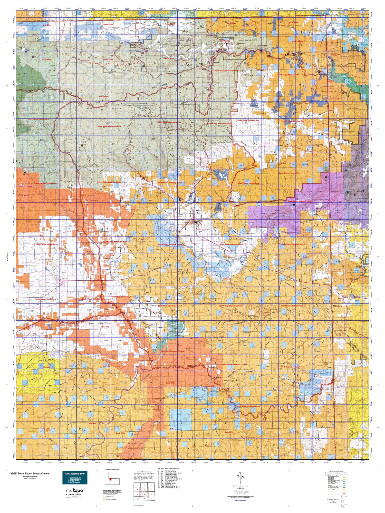 Utah Deer GMU 9B/9D South Slope - Bonanza/Vernal Map Image