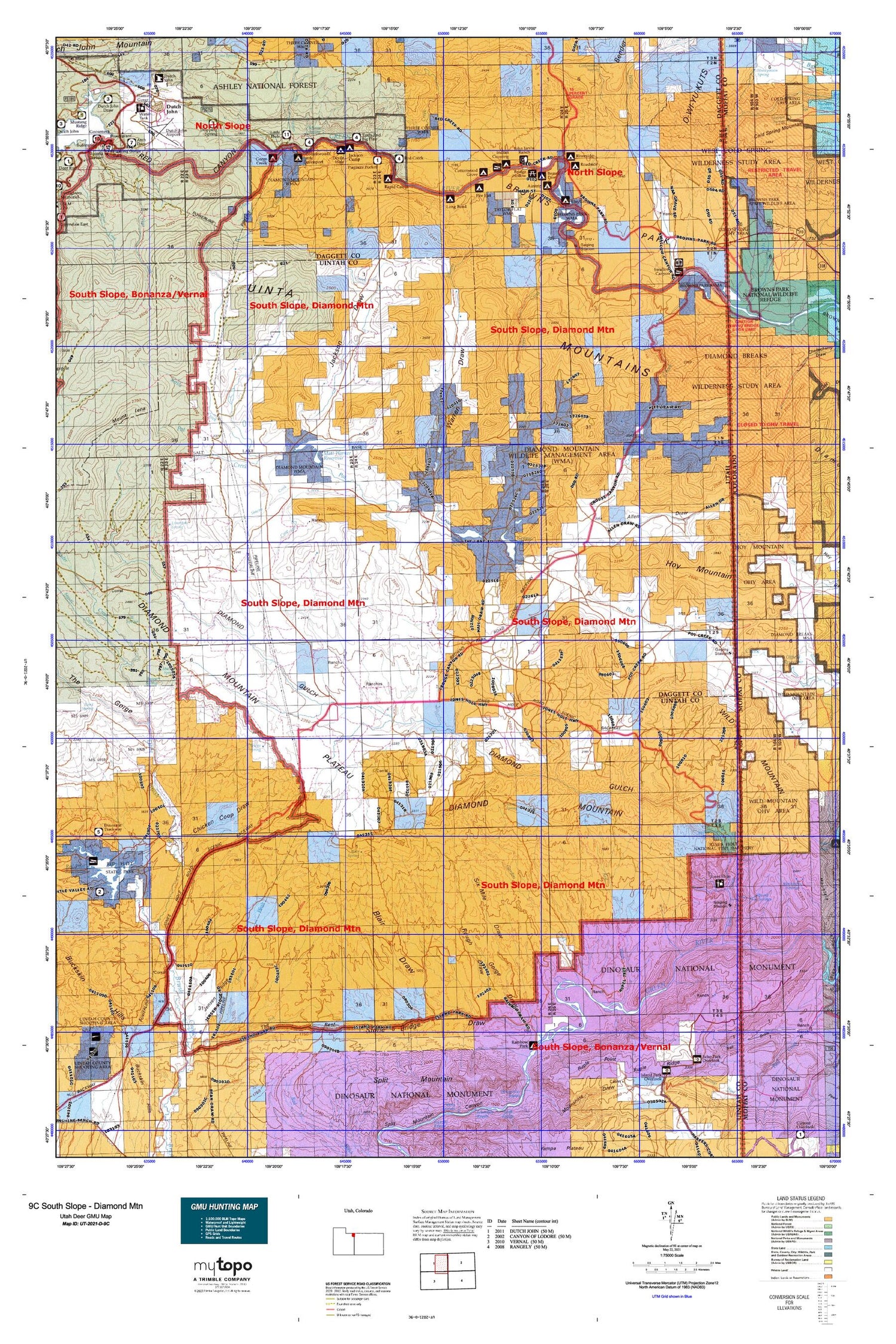 Utah Deer GMU 9C South Slope - Diamond Mtn Map Image